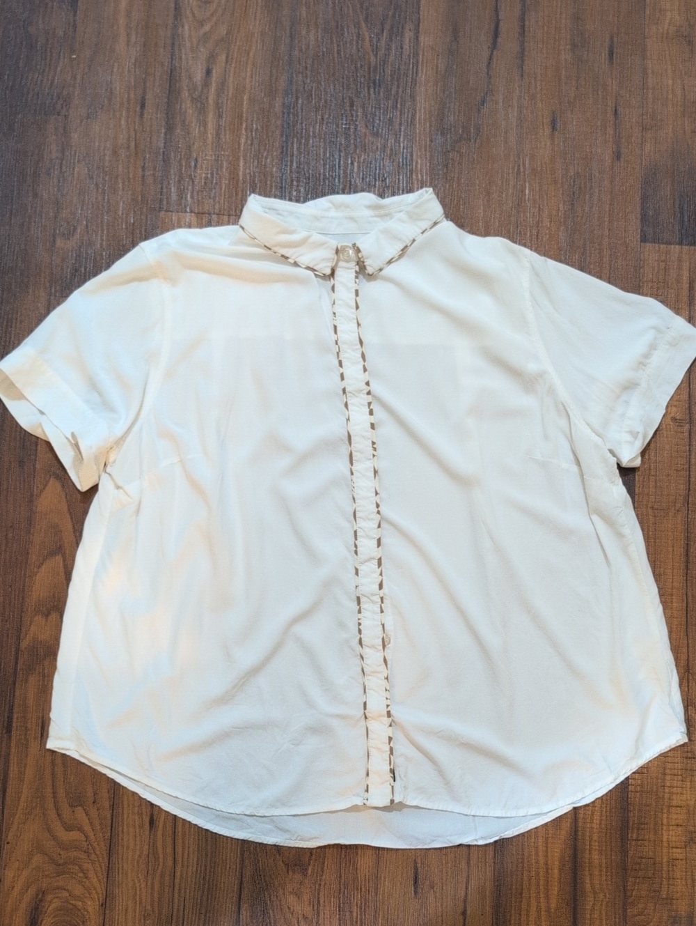 Wildfang The Empower SS Button Up Shirt Off White Piping - Size 2X